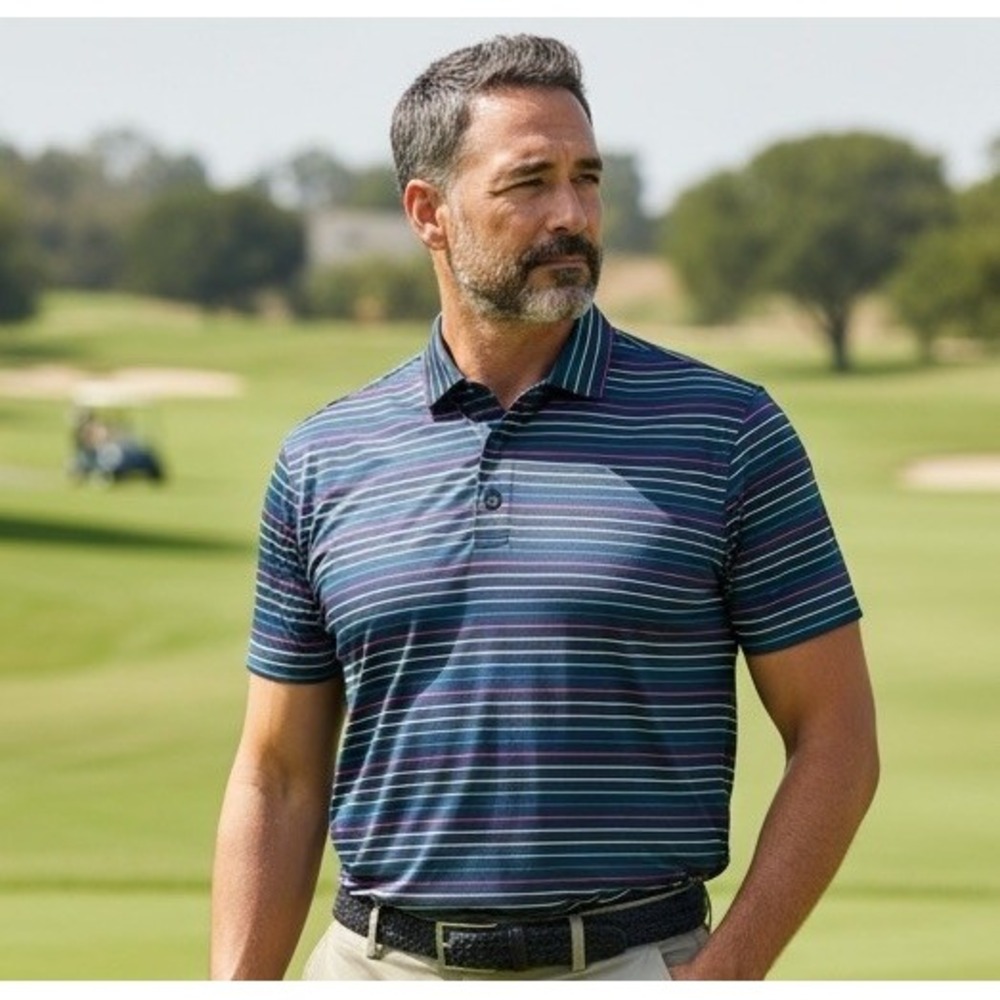 G/Fore Men's Golf Polo Shirt Short Sleeve Navy Blue Striped Size Small NWT